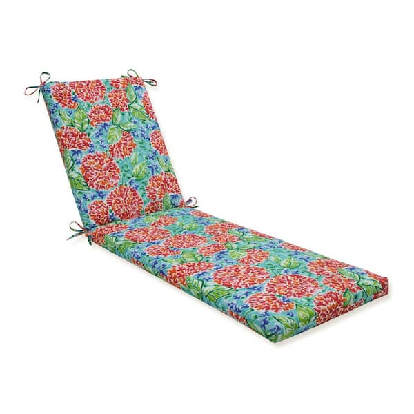 Pillow Perfect Floral 23 x 30 Outdoor Chaise Lounge Cushion in Pink/Blue Garden Blooms