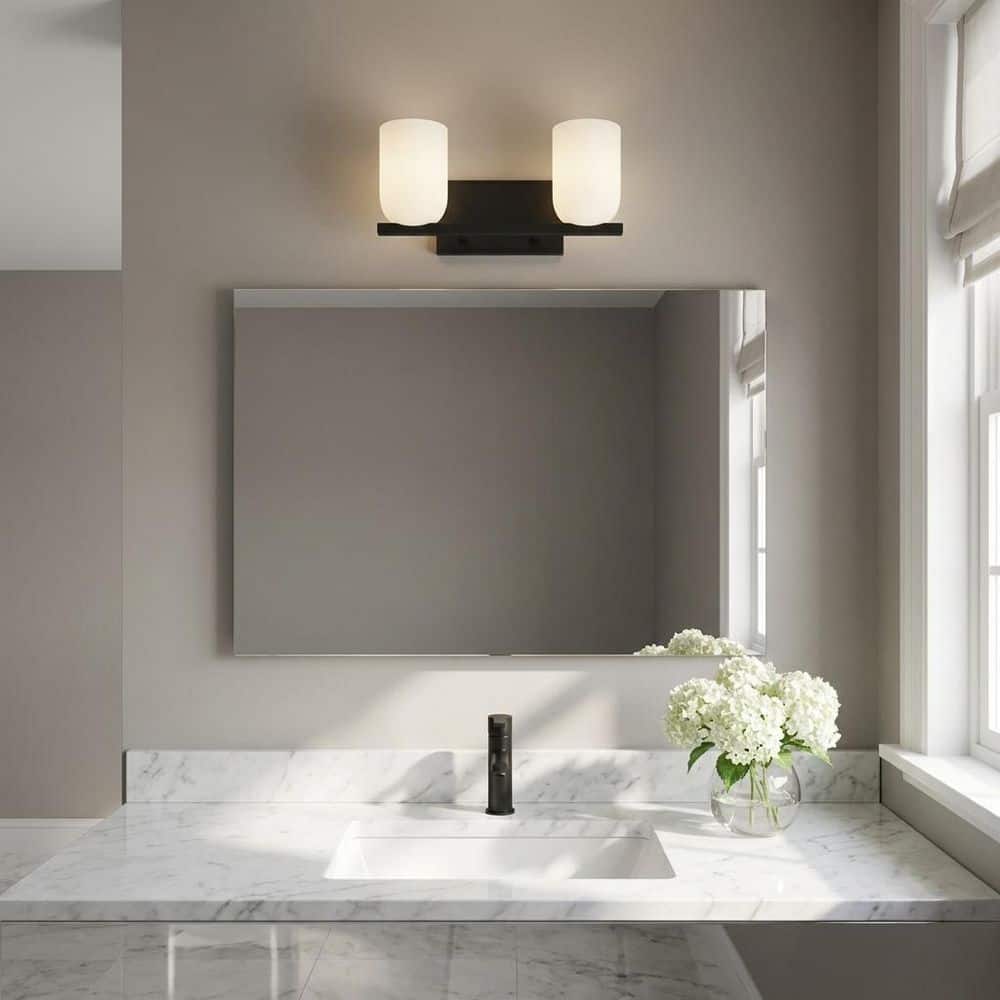 Neblina 13.25 in. W x 6.25 in H 2-Light Midnight Black Bathroom Vanity Light with Etched Glass Shades, No Bulbs Included price history on PriceWatchPro