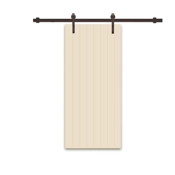 CALHOME 24 in. x 84 in. Beige Painted Composite MDF Paneled Interior Sliding Barn Door with Hardware Kit