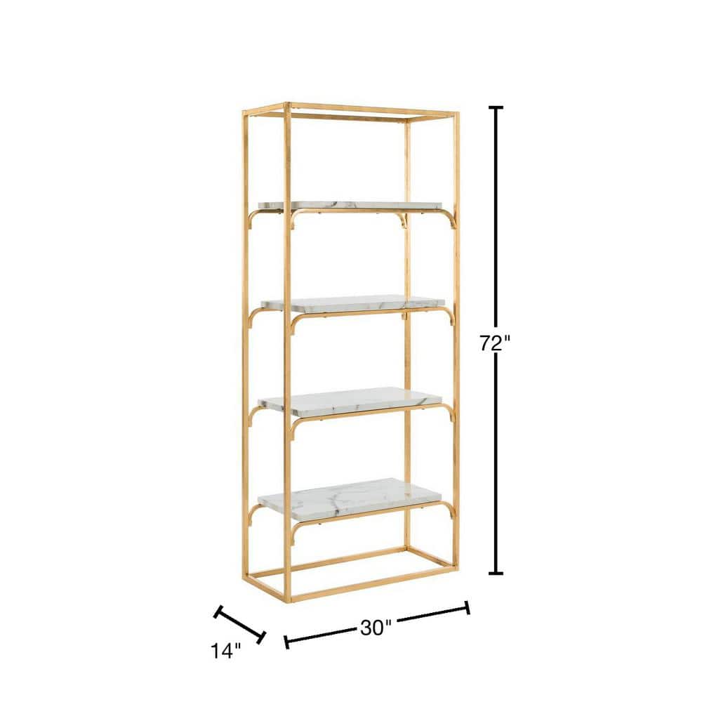 Transitional Gold & White Marble Veneer 4-Tier Etagere