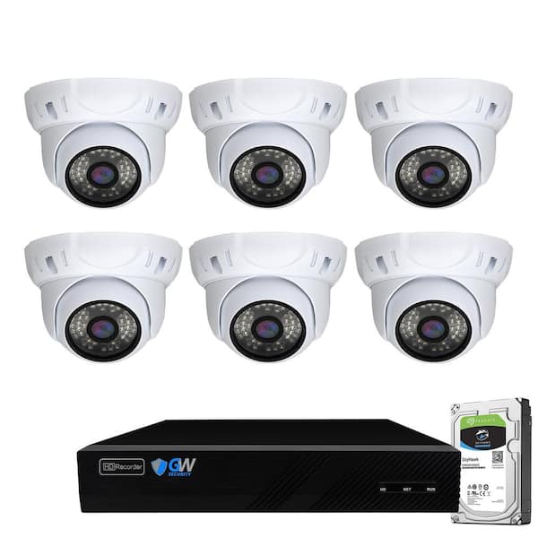 GW Security 8-Channel 5MP NVR 2TB Security Camera System with 6 Wired IP Cameras Turret Fixed Lens, Built-In Mic, Human Detection