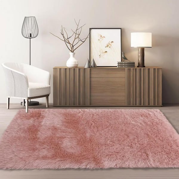 GlowSol 3 ft. x 5 ft. Pink Rectangular Area Rug with Non-Slip Wool Back