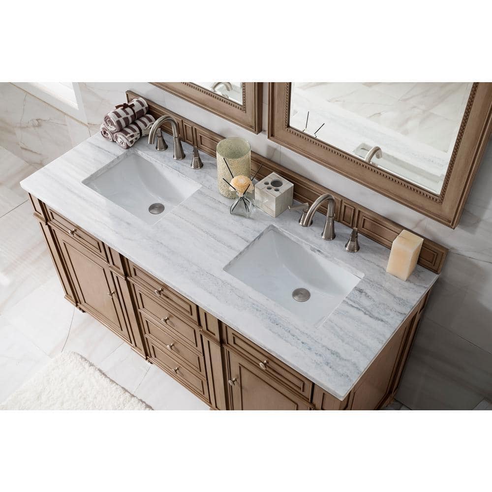 Bristol 60" Dark Wood Double Vanity with Arctic Fall Top