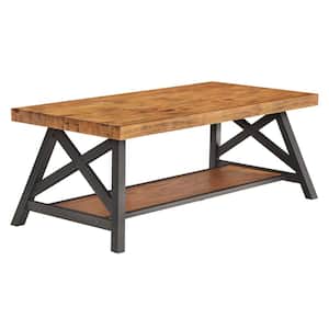 48 in. Oak Large Rectangle Wood Coffee Table with Shelf
