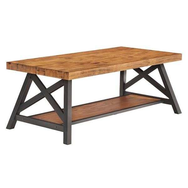 HomeSullivan 48 in. Oak Large Rectangle Wood Coffee Table with Shelf