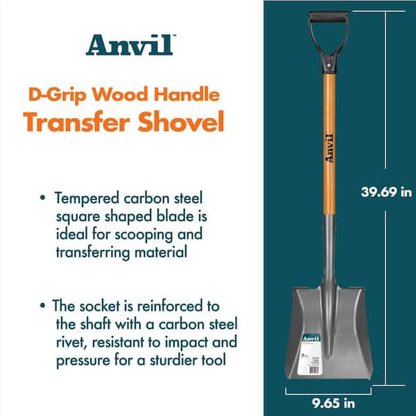 Anvil 28 in. D-Grip Short Wood Handle Carbon Steel Transfer Shovel