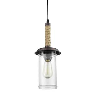 60 Watt 1 Light Bronze Finished Shaded Pendant Light with Clear glass Glass Shade and No Bulbs Included