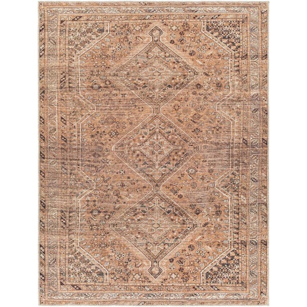 Livabliss Amaka Burnt Orange Medallion 5 ft. x 7 ft. Machine-Washable Indoor Area Rug