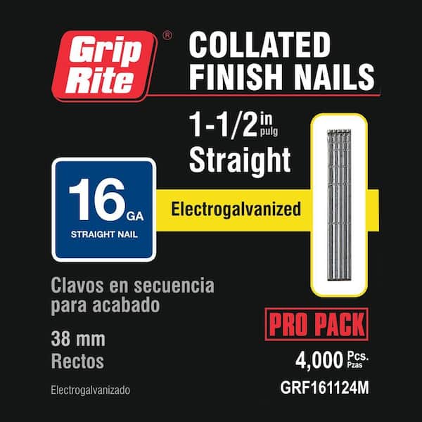 Grip-Rite 1-1/2 in. 16-Gauge Electro-Galvanized Straight Finish Nails (4,000 Per Box)