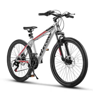 26 in. Gray 21-Speed Mechanical Disc Brake Mountain Bike for Teenagers