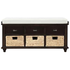 Brown Rustic Storage Bench with 3-Drawers and 3-Rattan Baskets 42.1 in. W x 15.4 in. D x 18.7 in. H