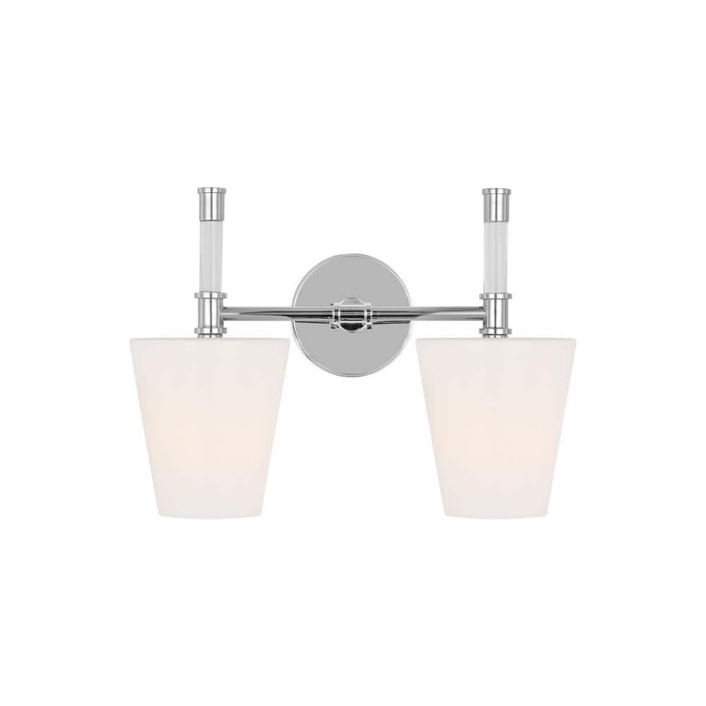 Polished Nickel 2-Light Vanity Light with Milk Glass Shades