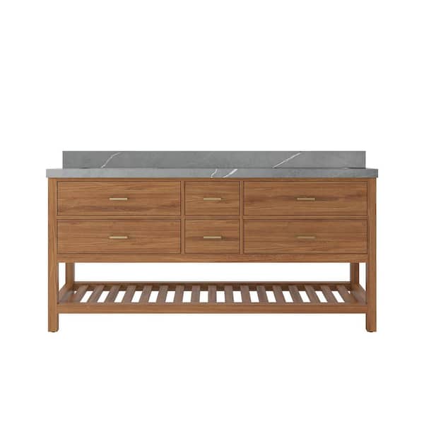 Willow Collections Parker Teak 72 in. W x 22 in. D x 36 in. H Double Sink Bath Vanity in Golden Teak with 2 in. Piatra Gray Quartz Top