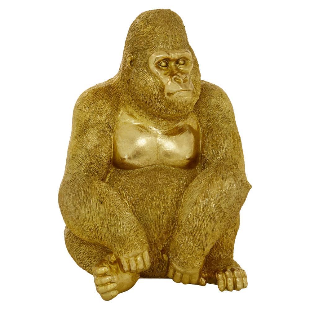 15" Gold Polystone Gorilla Decorative Sculpture