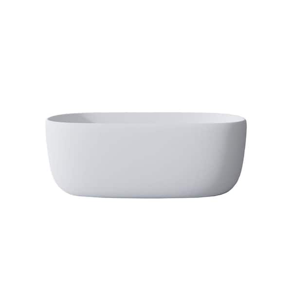 51 in. x 25.6 in. Solid Surface Freestanding Soaking Bathtub with Center Drain in Matte White.
