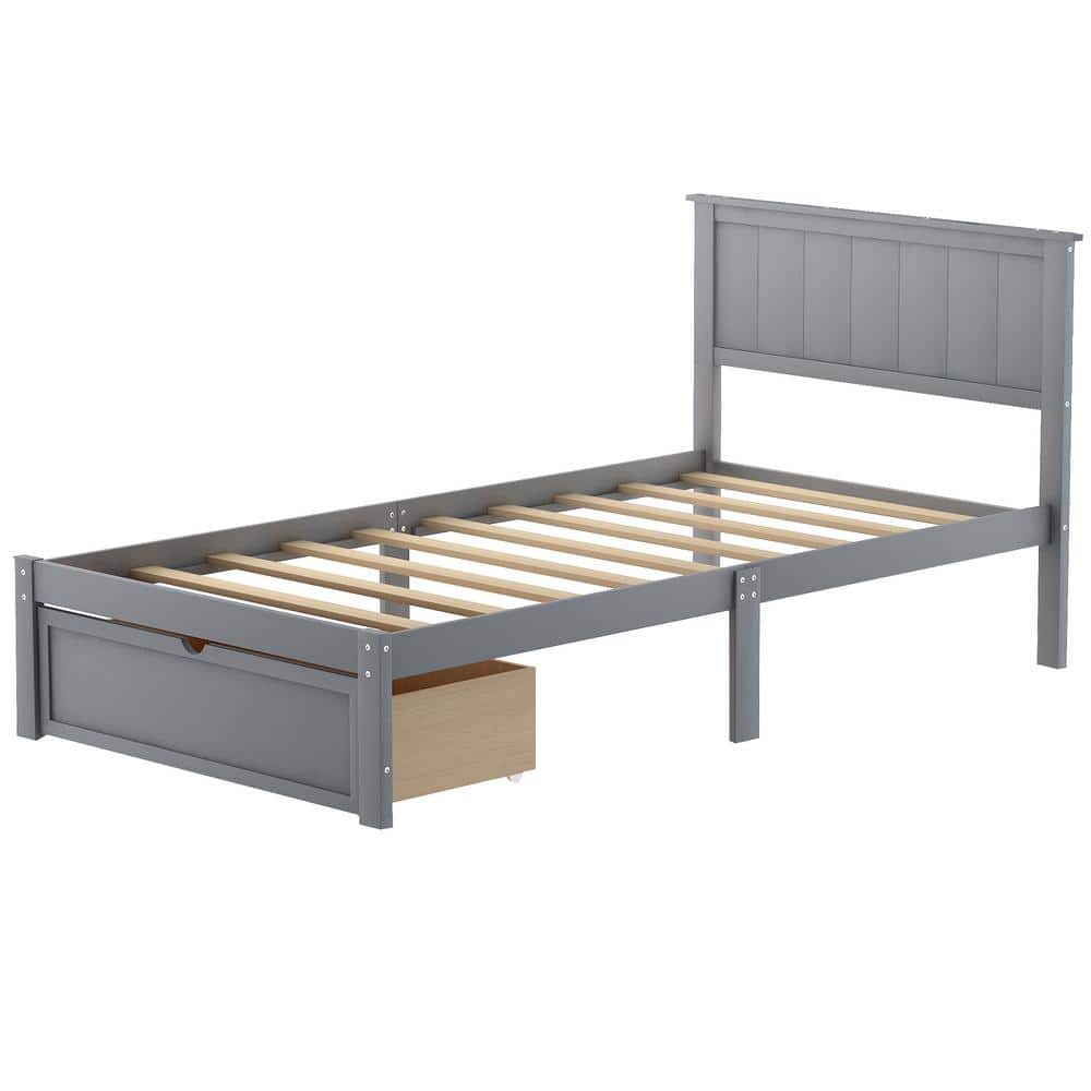 Tatahance 76 in. W Gray Twin Size Platform Bed with Under Bed 