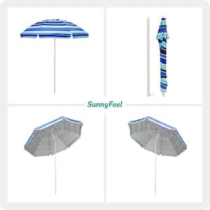6 ft. Portable Steel Beach Umbrella in Blue with Carry Bag UPF50+ UV Protection Windproof Sunshade Parasol