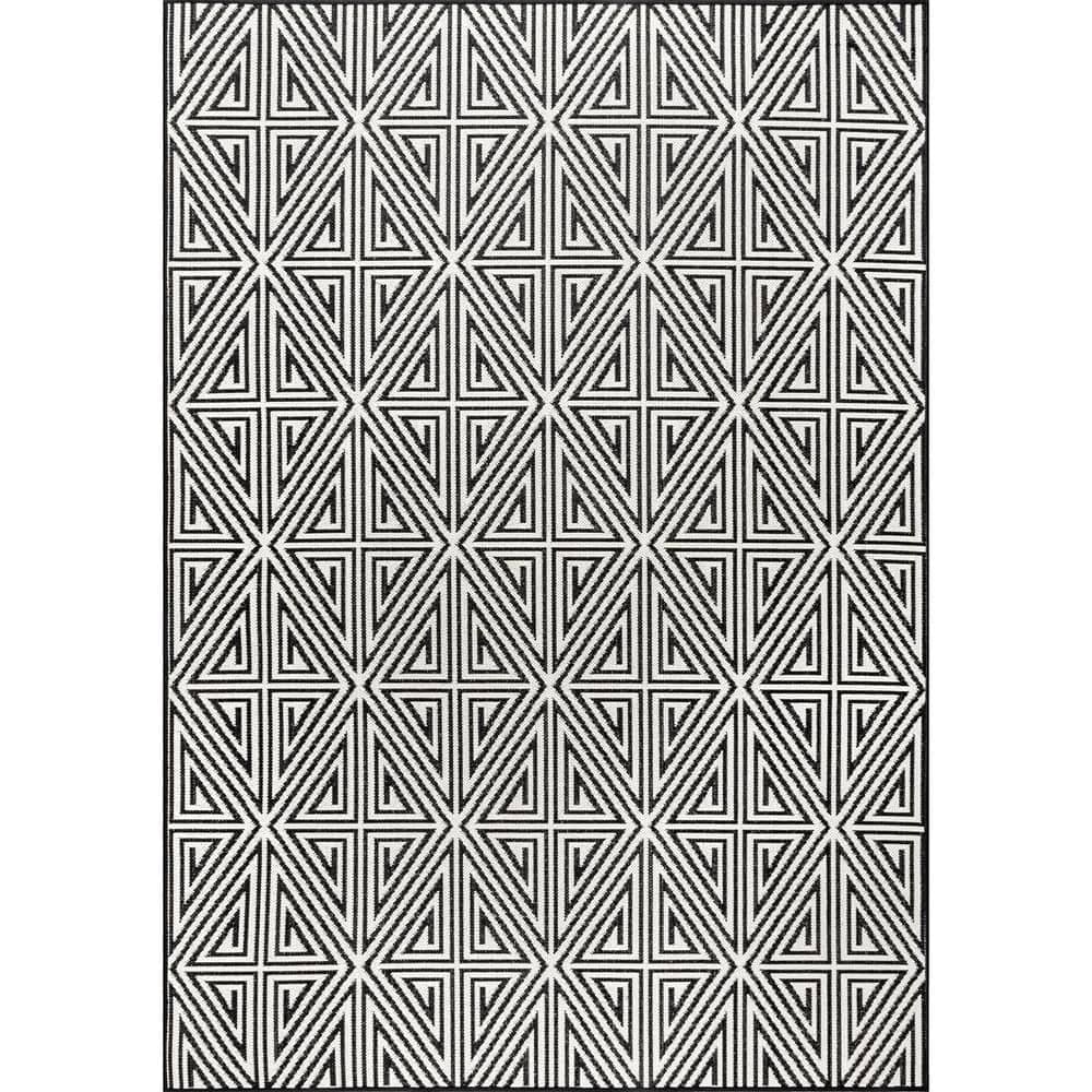 nuLOOM Kelsey Modern Abstract Black 6 ft. 7 in. x 9 ft. Indoor/Outdoor ...