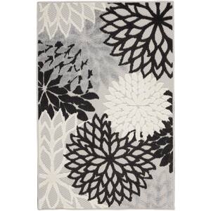 Aloha Black White 3 ft. x 4 ft. Floral Contemporary Indoor/Outdoor Area Rug