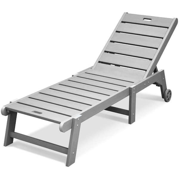 DEXTRUS Gray Weatherproof Plastic Outdoor Chaise Lounge Patio Pool Chair