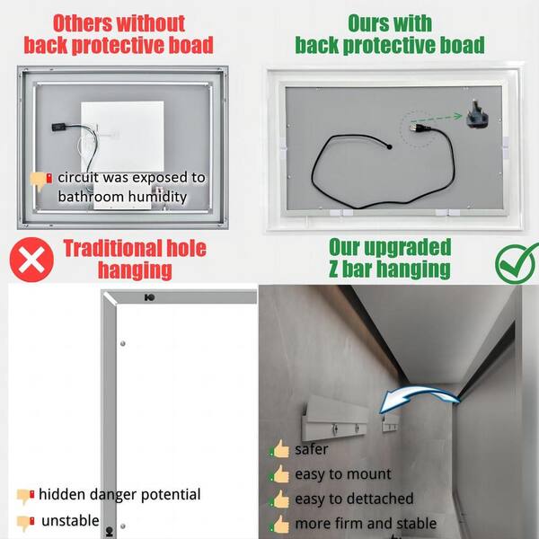 TOOLKISS 36 in. W x 28 in. H Rectangular Framed LED Anti-Fog