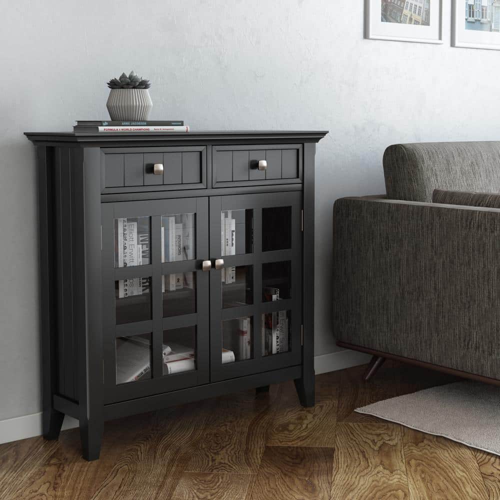 Black Solid Wood Freestanding Office Storage Cabinet with Adjustable Shelving