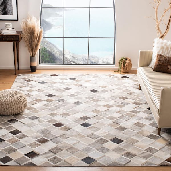 Studio Leather Ivory Gray 8 ft. x 10 ft. Plaid Area Rug