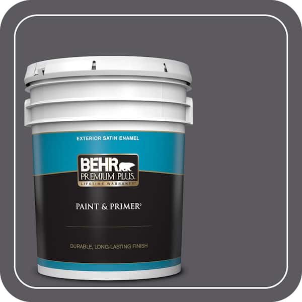 BEHR PREMIUM PLUS 5 gal. #MQ5-02 Dark Shadows Satin Enamel Exterior Paint & Primer