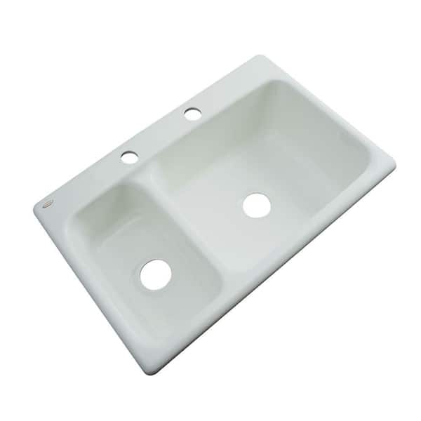 Thermocast Wyndham Drop-In Acrylic 33 in. 2-Hole Double Bowl Kitchen Sink in Ice Grey