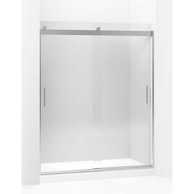 Levity 59.625 W in. x 74 in. H Semi-Frameless Sliding Shower Door in Bright Polished Silver with Blade Handles
