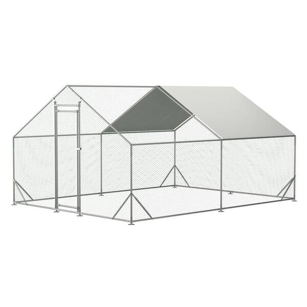 GOGEXX 10 ft. L x 6.6 ft. W Outdoor Large Metal Walk-In Chicken Coop Poultry Cages with Waterproof Anti-Ultraviolet Cover