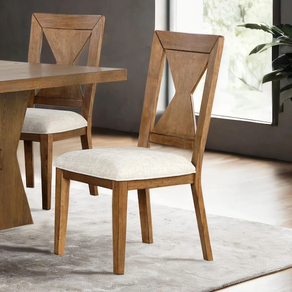Jaken Rustic Oak Fabric Dining Chair with Hourglass Design Back (Set of 2)