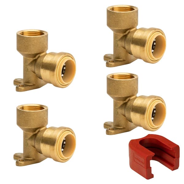 QUICKFITTING 3/4 in. Brass Drop Ear 90-Degree Push-to-Connect x FPT Elbow Fitting with SlipClip Release Tool (4-Pack)