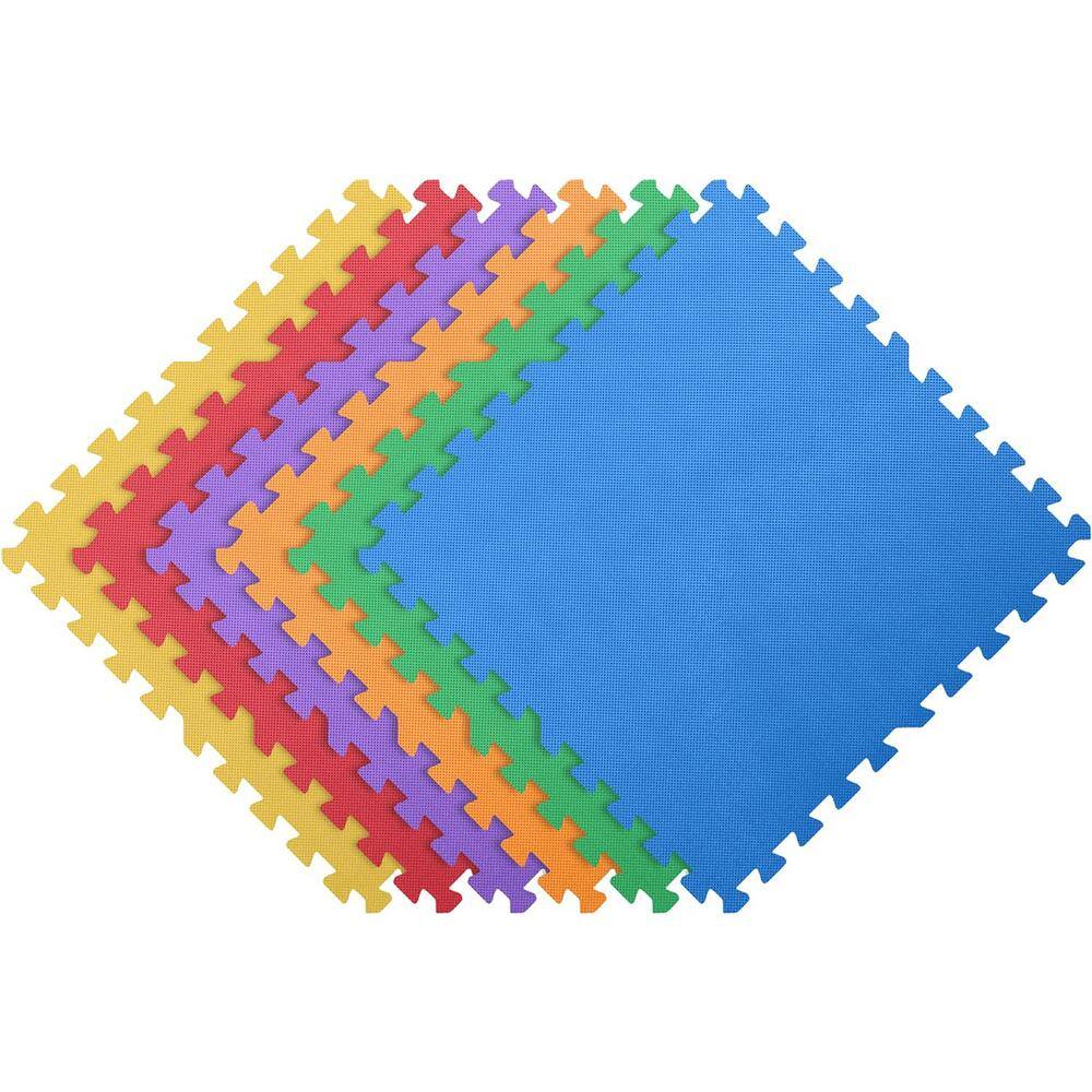 Rainbow Interlocking Foam Kids Play Mat, 24 Tiles