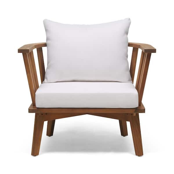 Solano Teak Brown Removable Cushions Wood Outdoor Patio Lounge Chair with White Cushion