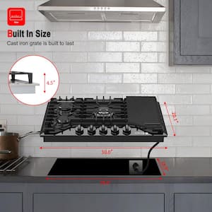 30 in. Recessed Gas Cooktop in Stainless Steel with Griddle and 5-Sealed Burners