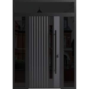 0144 60 in. x 96 in. Left-hand/Inswing 3 Sidelight Tinted Glass Grey Steel Prehung Front Door with Hardware