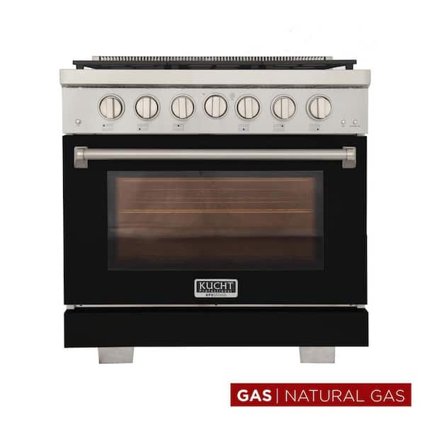 36 in. 5.2 cu. ft. 6-Burners Freestanding Natural Gas Range in Black with Convection Oven and True Simmer Burners