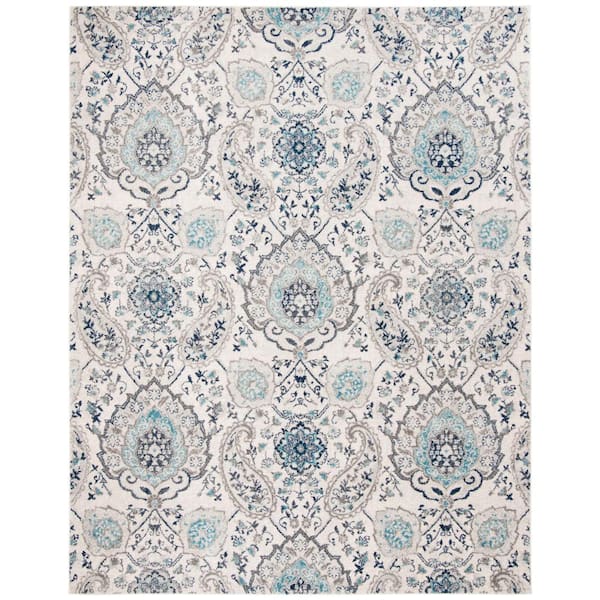SAFAVIEH Madison Cream/Light Grey 11 ft. x 15 ft. Medallion Floral Area Rug