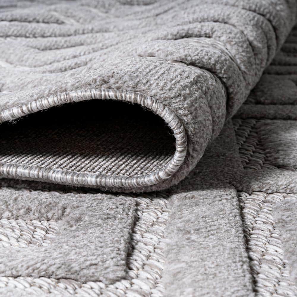 Elysian Light Gray Geometric Synthetic Indoor/Outdoor Rug