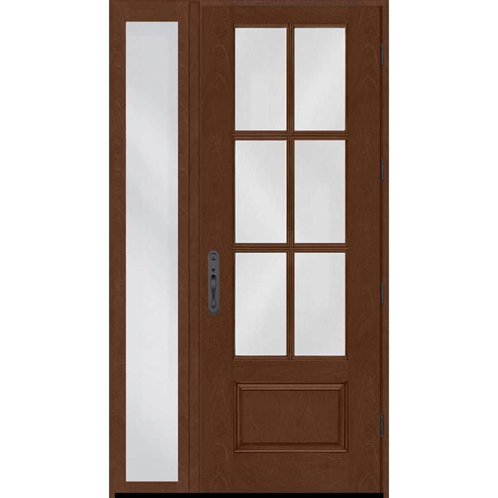 Regency 53 in. x 96 in. 3/4-6 Lite Clear Glass LHOS Chestnut Fiberglass Prehung Front Door w/14 in. SL w BLK Lockset price history on PriceWatchPro