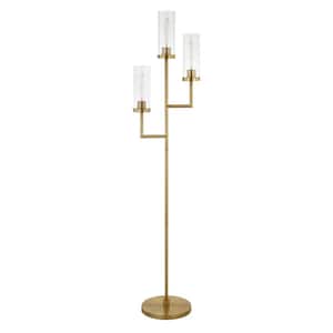 69 in. Gold 3 1-Way (On/Off) Torchiere Floor Lamp for Living Room with Glass Drum Shade