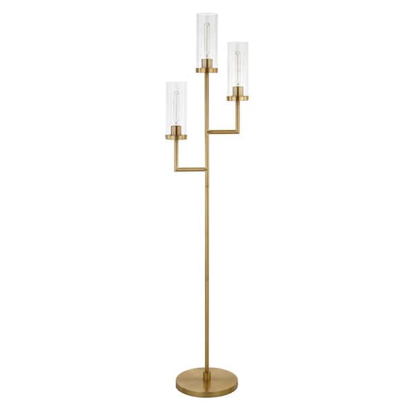 HomeRoots 69 in. Gold 3 1-Way (On/Off) Torchiere Floor Lamp for Living Room with Glass Drum Shade