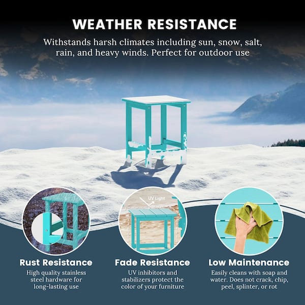 Harlo 3-Piece Turquoise Fade Resistant HDPE Plastic Reclining Outdoor Patio Chaise Lounge Arm Chair and Table Set