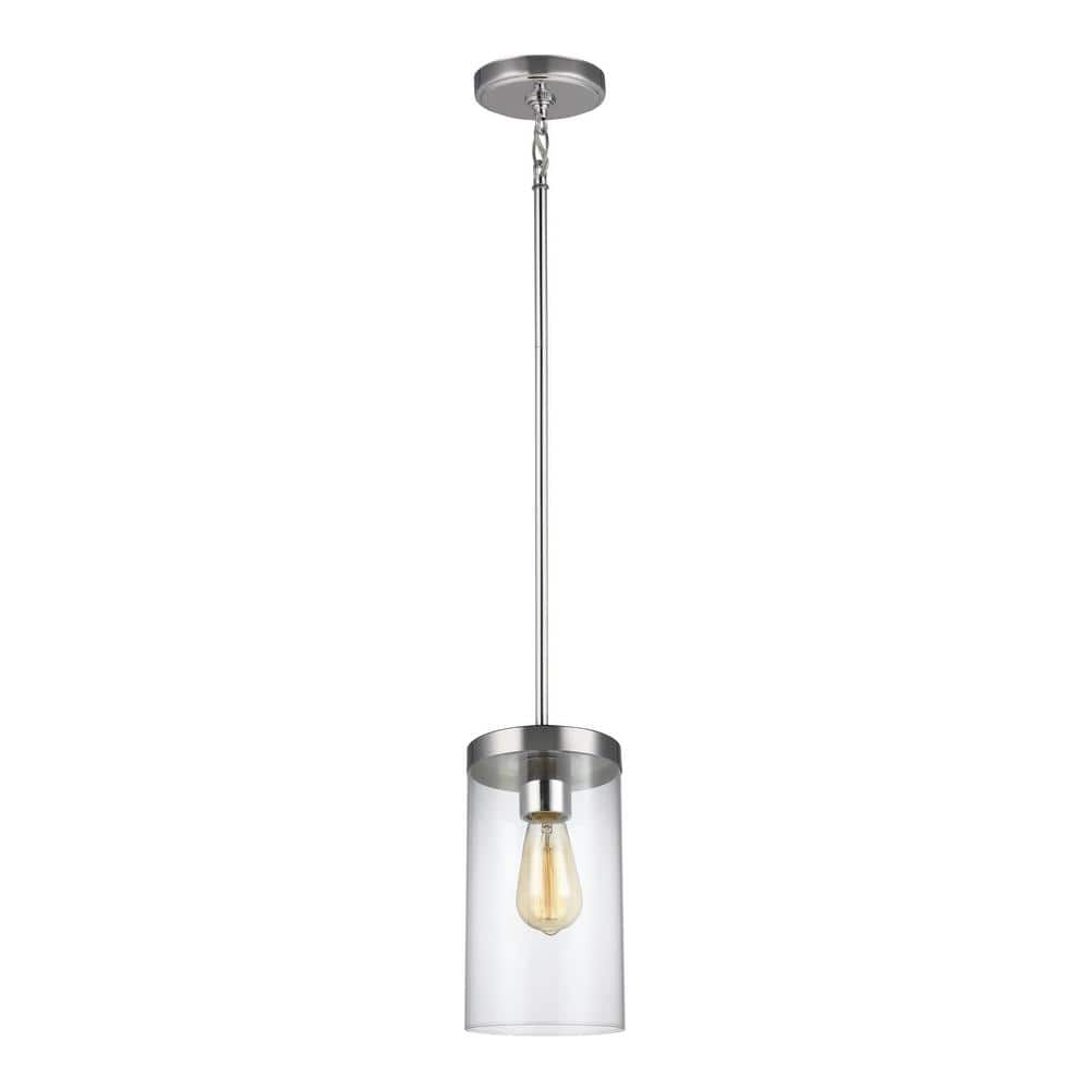 Chrome Clear Glass 1-Light Pendant with LED Bulb