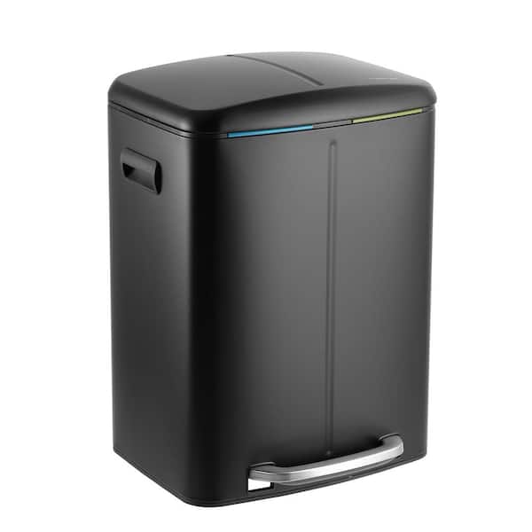 happimess Marco 10.5 Gal. Black Rectangular Double Bucket Trash Can with Soft-Close Lid