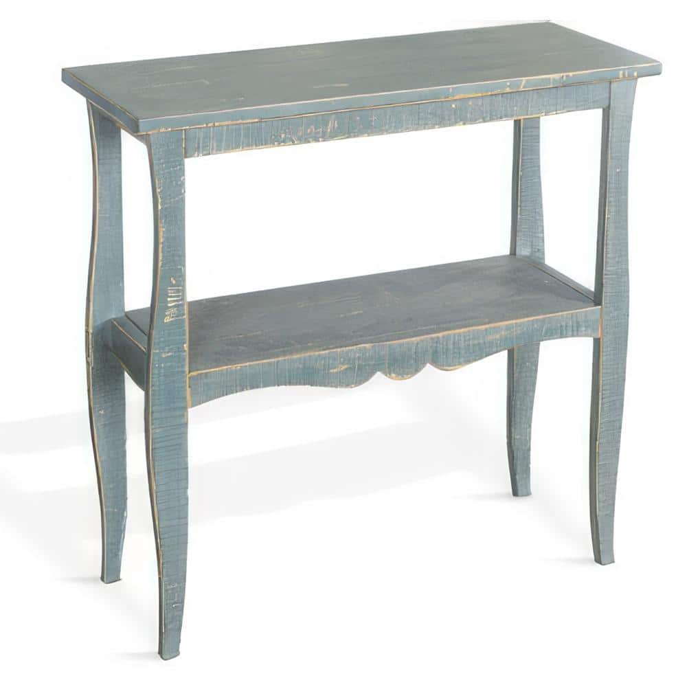 Distressed Seagrass Green Mahogany Scalloped Trim End Table