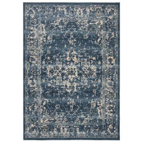 SAFAVIEH Charleston Navy/Cream Doormat 2 ft. x 4 ft. Distressed Border Area Rug