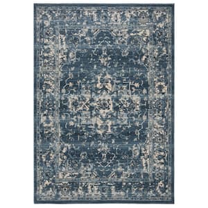 Charleston Navy/Cream Doormat 3 ft. x 5 ft. Distressed Border Area Rug