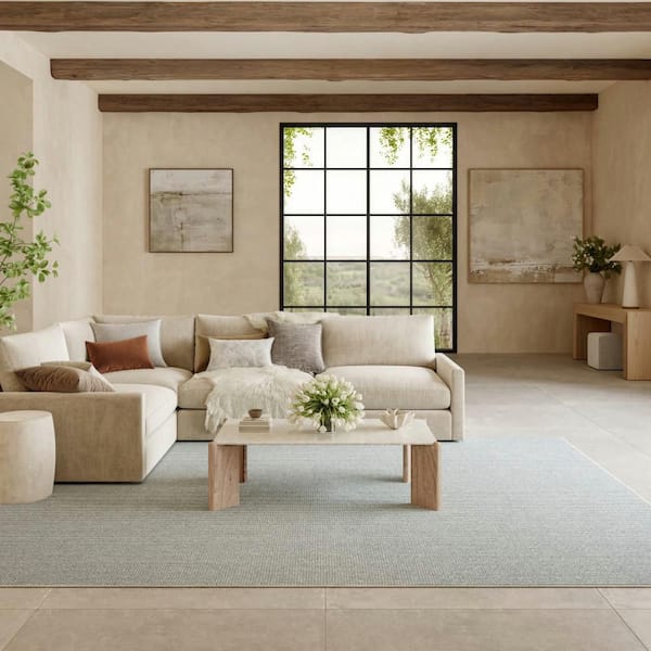 Textured Home Ivory Blue 5 ft. x 7 ft. All-over design Contemporary Area Rug